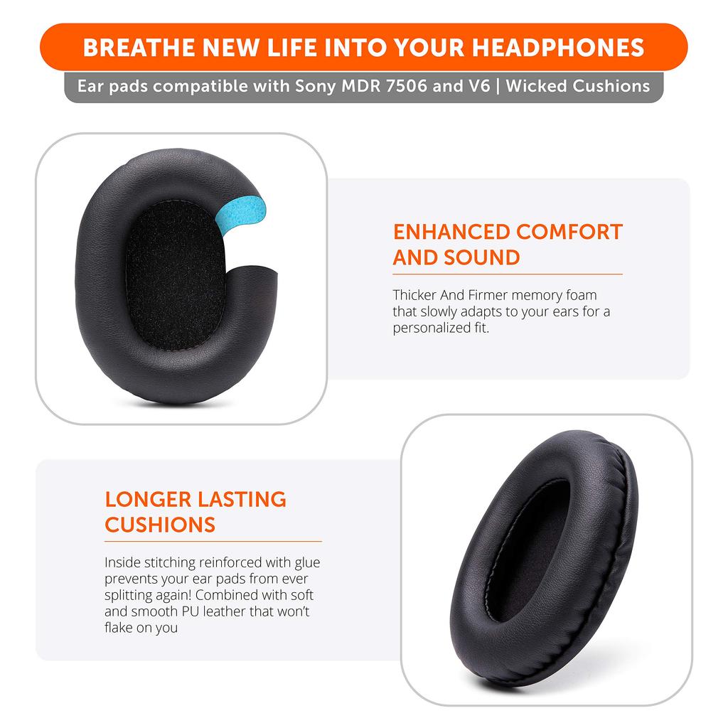 WC Wicked Cushions Сменные амбушюры для Sony MDR 7506 Более мягкий роскошный материал с эффектом памяти Непревзойденная долговечность Совместимы с MDR 7506 MDR V6 MDR CD900ST