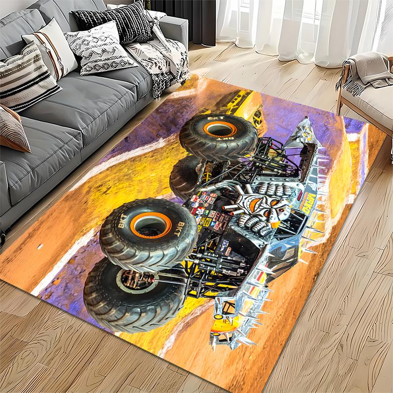 Monster Truck with Spikes Design Rug Non-slip rug suitable for living room and bedroom sofas.