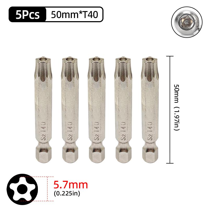 Набор насадок-звездочек T10-T40, шестигранный хвостовик 1/4 дюйма, сталь S2, магнитные, 50 мм, насадка для отвертки, трещоточная рукоятка, ручные инструменты