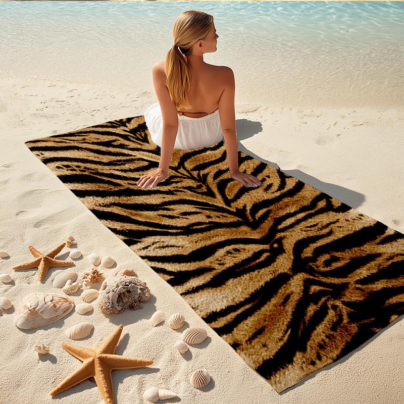1Pc Tiger Stripes Texture Beach Towel, Quick Dry, Multi-Use for Beach Pool Gym Yoga Home Travel, Christmas, Halloween, Xmas Gift S929644