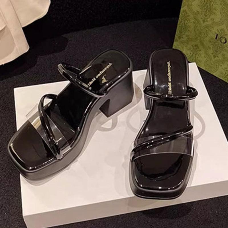 Интернет-знаменитость черные толстые босоножки на высоком каблуке женские 2025 новая летняя ретро высококлассные поздневечерний бриз нежные туфли феи