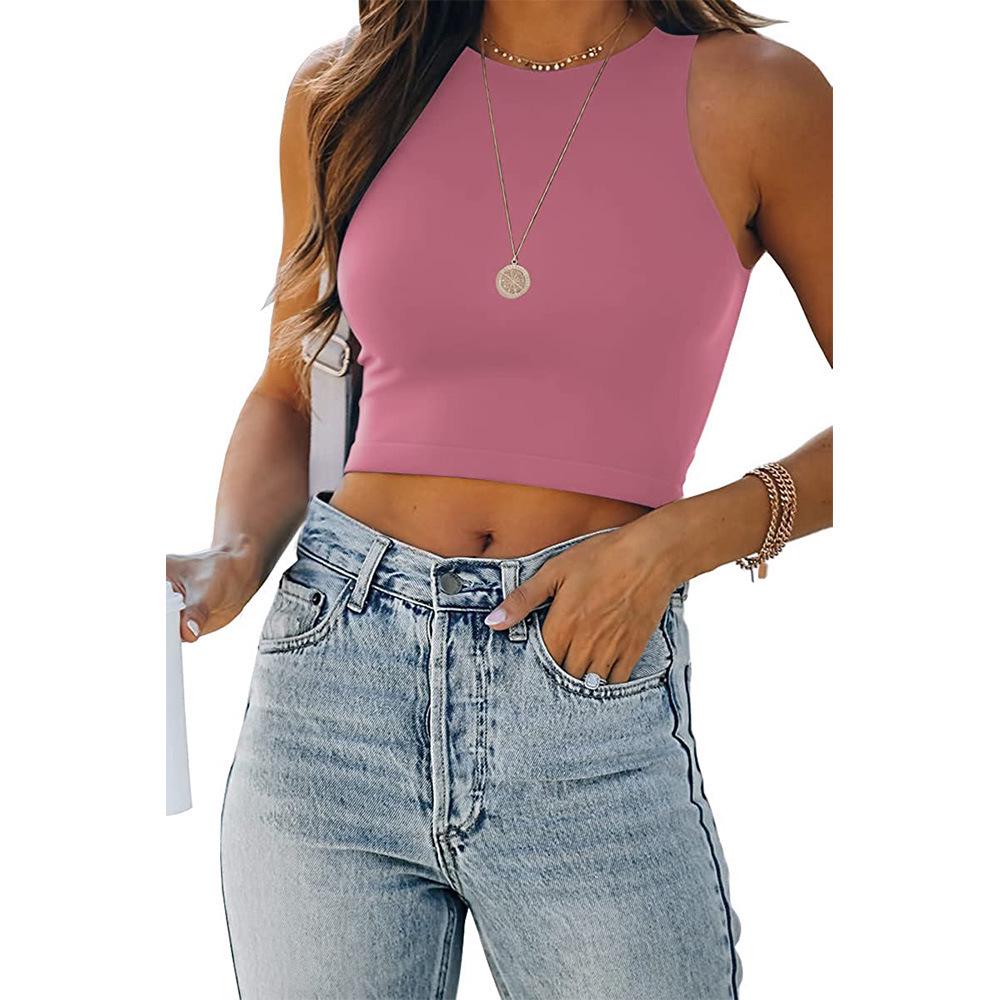 2023 Sleeveless Round Neck I-shaped Vest T-shirt In Solid Colors for Women