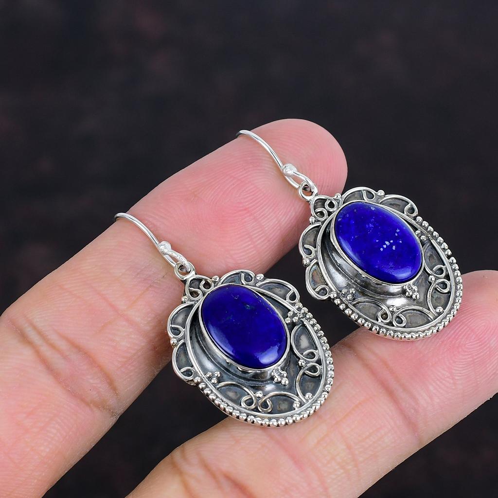 Серьги из лазурита, натуральные драгоценные камни, серьги ручной работы, серьги из стерлингового серебра 925 пробы, винтажные серьги, свадебные подарки, абсолютно новые ювелирные изделия