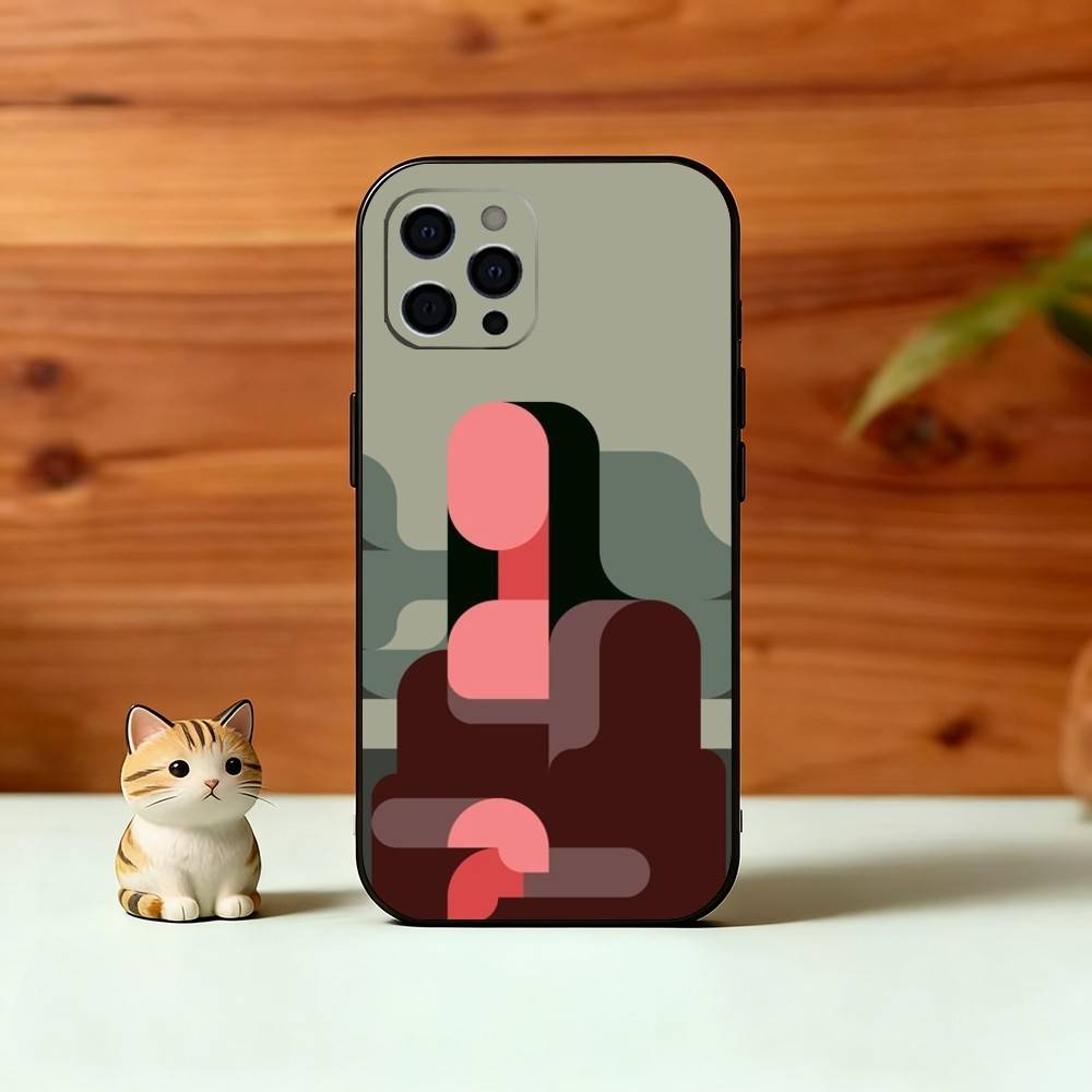 Minimal Bauhaus Pattern Phone Case For iPhone 17,16,15,14,13,12,11 Plus,Pro Max,XS,Soft Silicone Black Cover