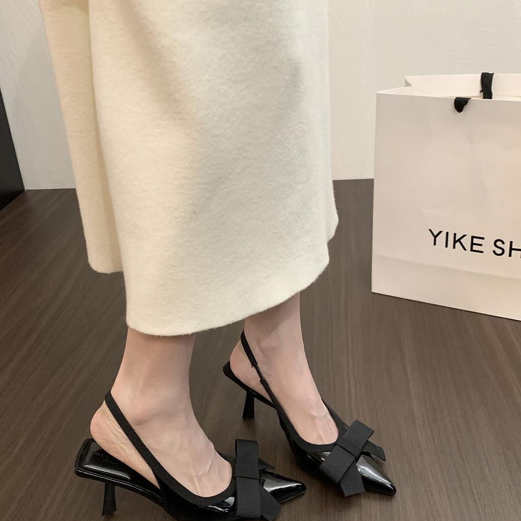 Фея бант розовые высокие каблуки сандалии мешок головы женские остроконечные знаменитости темперамент одиночные туфли