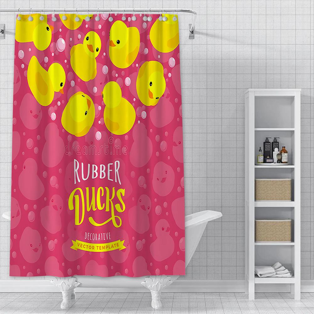 Little Yellow Duck Cute Animal Shower Curtain Waterproof Polyester Fabric Paint Bath Curtain Home Bathroom Decor Curtain Hook