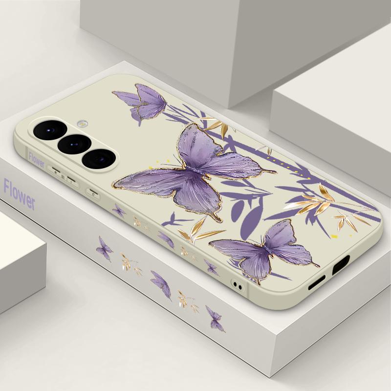 Чехол для Samsung Galaxy S24 S25 Ultra S23 S22 Ultra S21 S20 FE с рисунком бамбука и бабочек, чехол со шнурком для Samsung A56 A17 A26 A16 A36 A55 A54 A53 A15