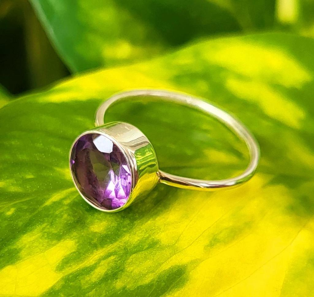 Кольцо из стерлингового серебра 925 пробы с натуральным круглым аметистом, размер 8, подарочное кольцо