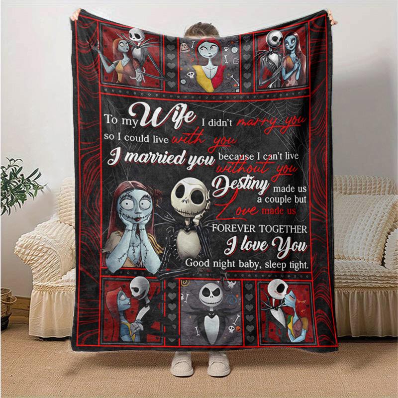 1pc, Cozy Nightmare Before Christmas Home Decor Blanket: Perfect Gift for Your Wife, Ideal Flannel Throw for Bedroom, Living Room, Travel, Camping, Ca