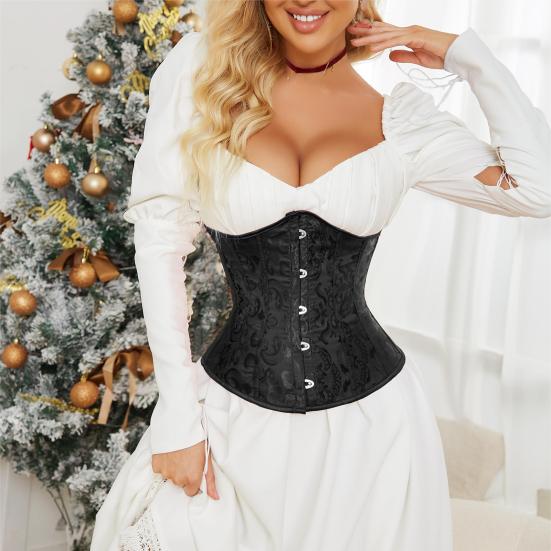Palace Style Women Underbust Corset Adjustable Back Strap Floral Bustier Jacquard Design Body Shaping Girdle Cosplay Party Streetwear
