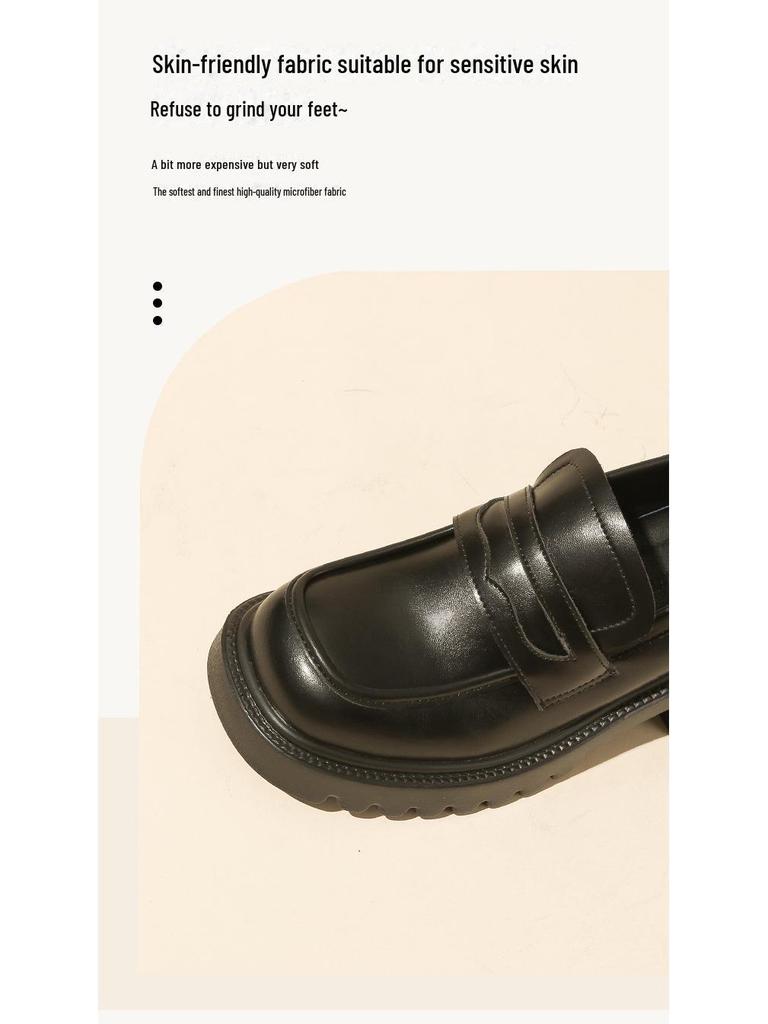 Women's Thick-Soled Leather Loafers: Height-Enhancing, Platform Sole, Round Toe, Daily JK Retro British Style, Korean Version, Waterproof.