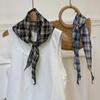 New Retro Versatile Plaid Triangle Scarf, Headscarf, Silk Scarf for Women's Light and Thin Neck Protection and Waist Multi-purpose Scarf