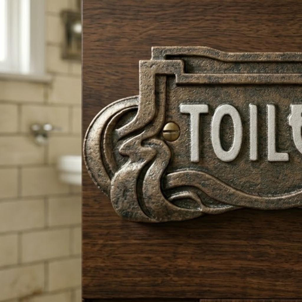 Cast iron toilet sign wc aged retro sign