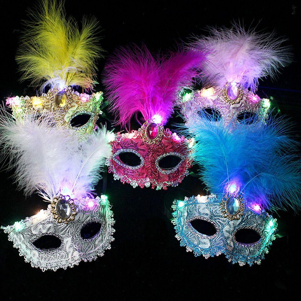 Party Supplies Feather Butterfly Mask Light Up Venice Masquerade Masks LED Glowing Mask Gift