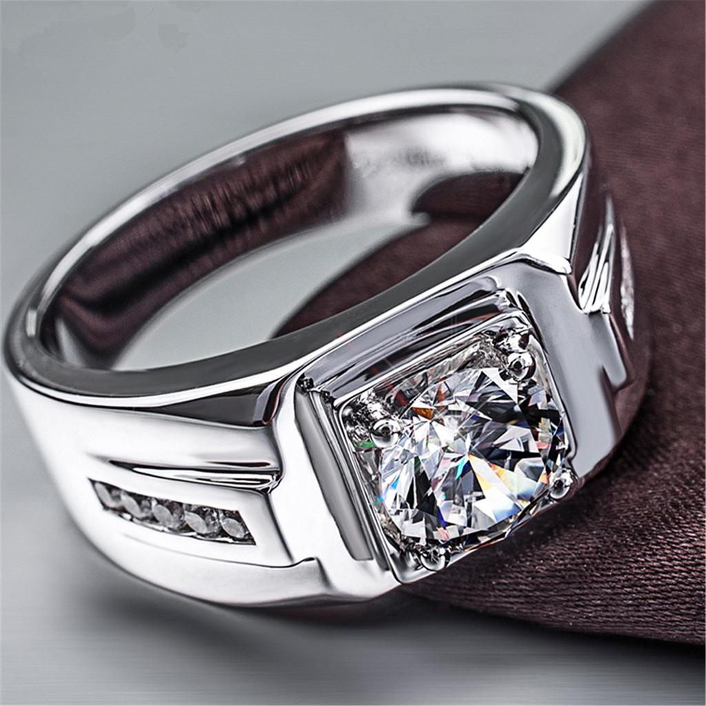 Men's Domineering Fashion Moissanite Ring: Simulated Diamond & 925 White Gold Plated