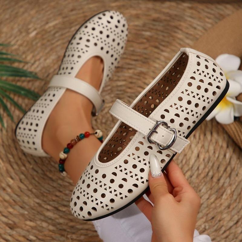 Женские кожаные балетки с перфорацией большого размера, минималистичный дизайн, обувь Мэри Джейн, весна
