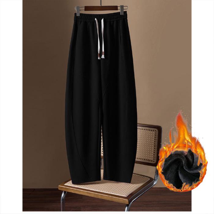 Женские широкие брюки из бархата с высокой талией в корейском стиле 2024 года — коллекция осень/зима с завязками на шнурке и свободным кроем.