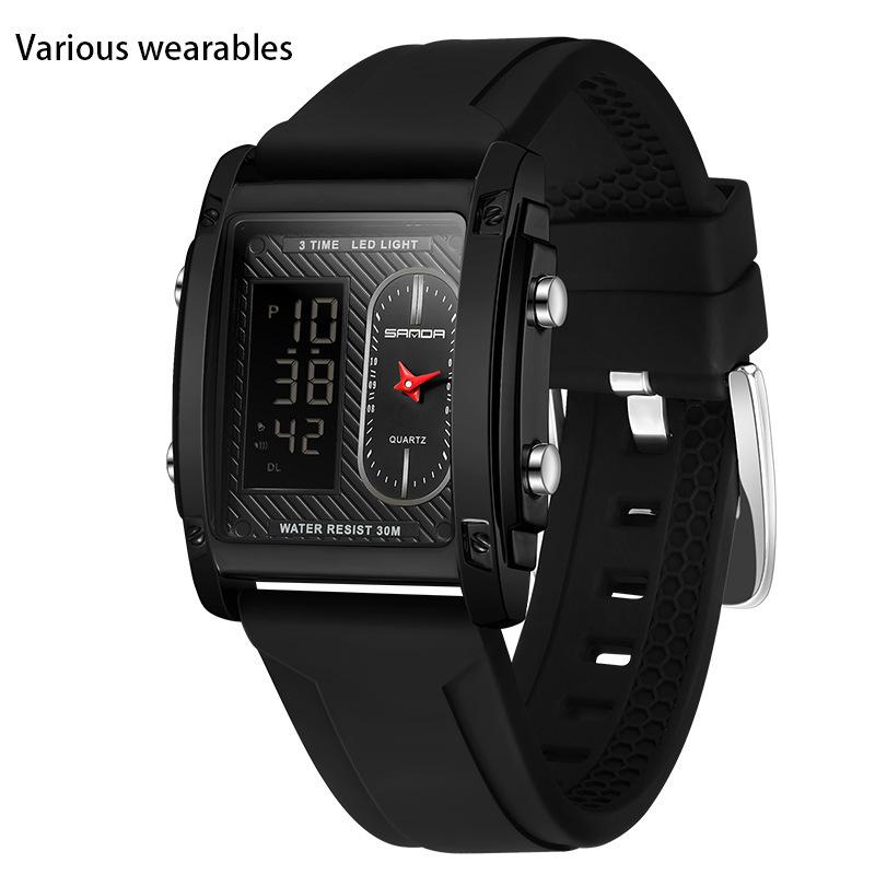 Новые трендовые часы с двойным дисплеем, мужские деловые водонепроницаемые электронные часы, легкие роскошные кварцевые часы со стальным ремешком