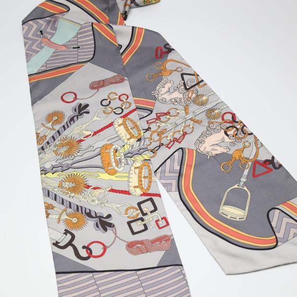 HERMES Carre90 equestrian harness scarf silk gray Women Used