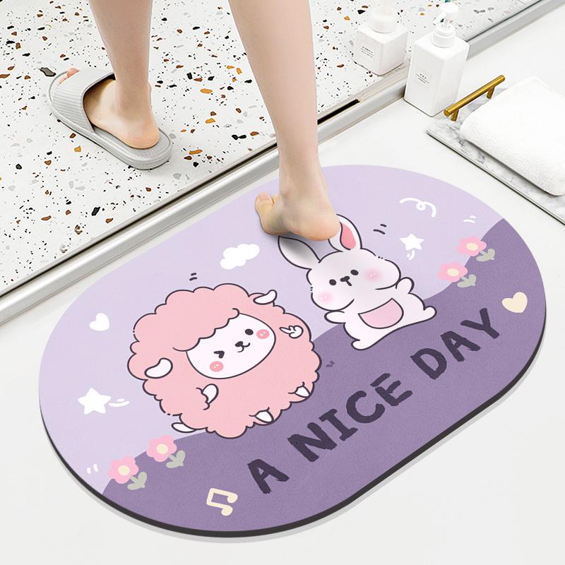 Diatom Mud Mat Toilet Cartoon Top Restroom Mat Non-slip Moisture-wicking Quick Drying Home Toilet Door Bathroom Pad