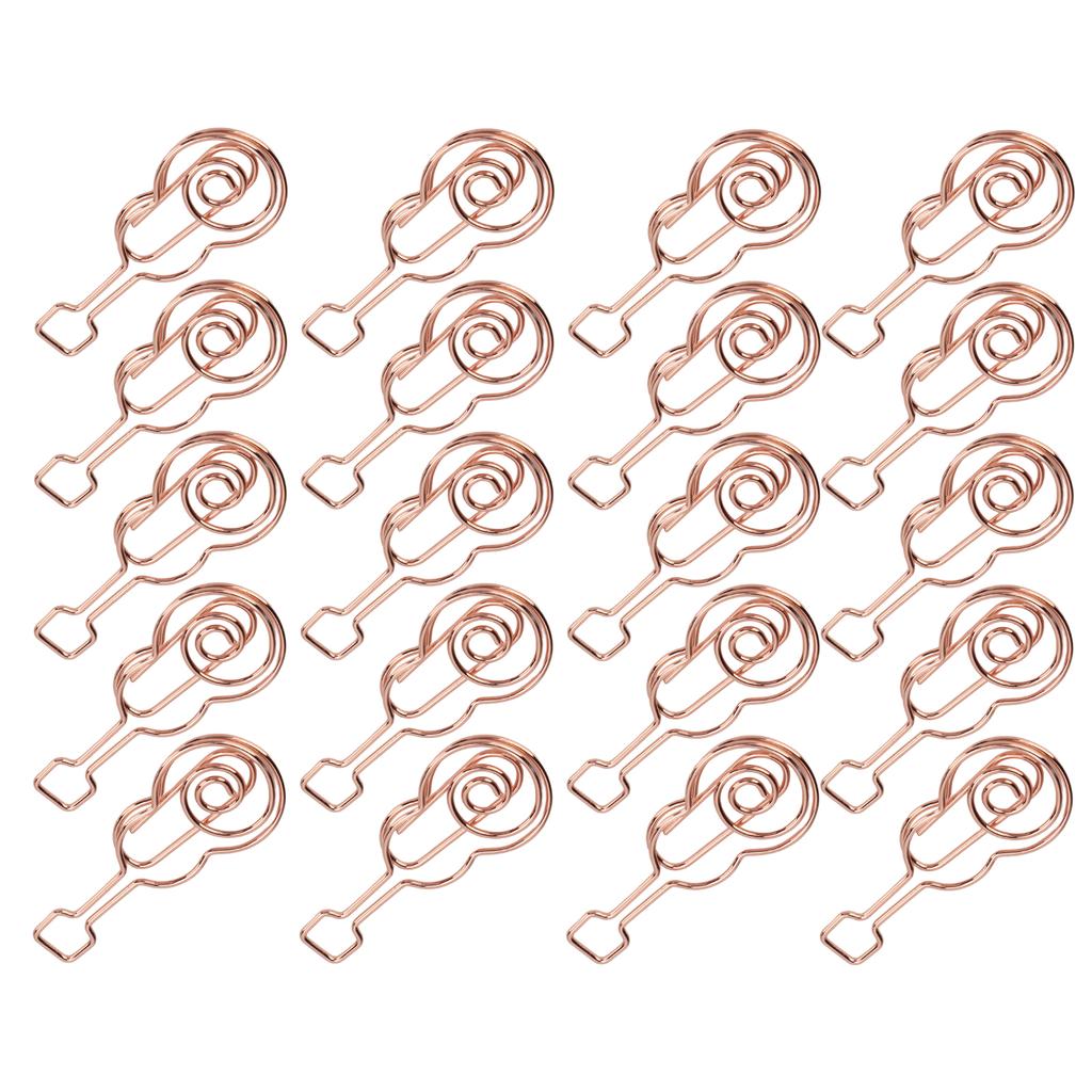 20pcs Shaped Paper Clips Metal Material Guitar Shape Rose Gold Light Portable Cute Office Clips for
