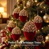 Christmas  Velvety Burgundy Gold Balls Ornaments Tree Hanging Velvet Flocked 4 Pcs Pendants Festive Holiday Gift Home Garland