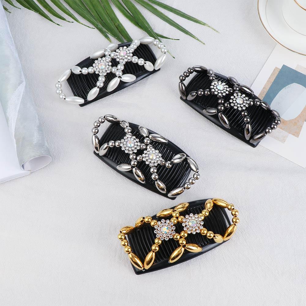 DIY Stretch Bun Maker Handmade Magic Hair Comb Beaded Hair Clip Elastic Hairpin Double Comb