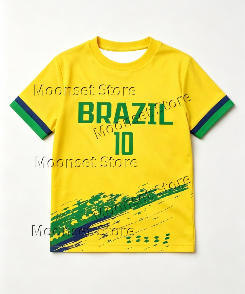 Summer Kids Brazil 10 Soccer Set Boys Short Sleeve Football Training Suit Quick Breathable Sports T Shirt Shorts Jersey Outfit