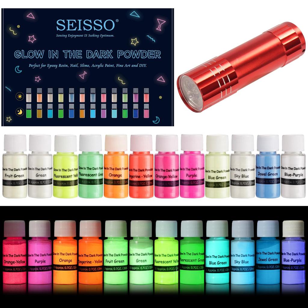 SEISSO Glow-in-the-Dark Powder, Luminous Pigment Powder, Pearlescent Colors, High Brightness, Long-Lasting Glow, UV Resin, Epoxy Resin, Slime,