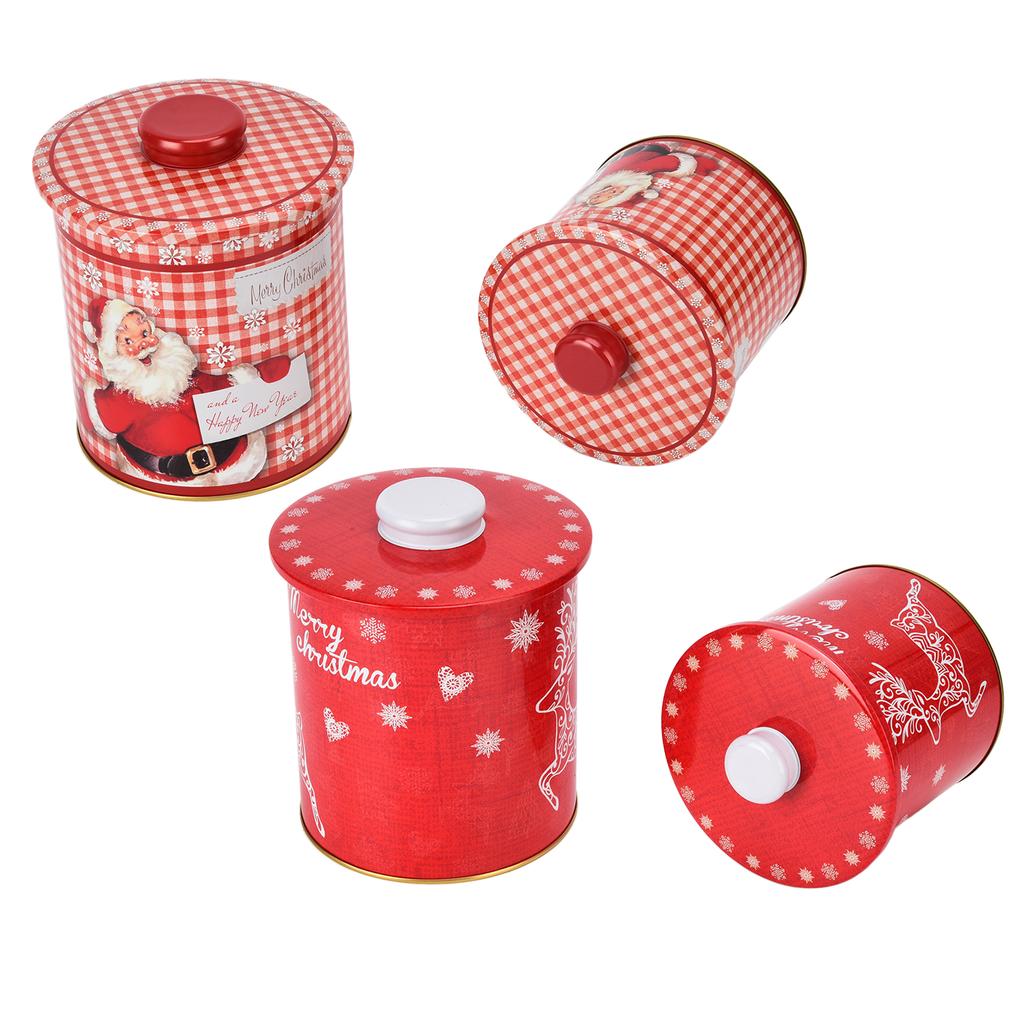 2PCS Christmas Jar with Lid Gift Candy Storage Jar Tinplate Sealed Storage Canister for Biscuits Sna