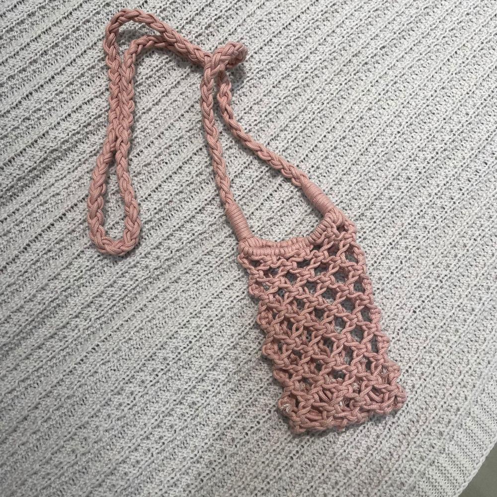 Fashion Portable Crossbody Phone Bag Hollow-out Woven Crochet Lightweight Phone Purse Solid Color Handbag Gifts