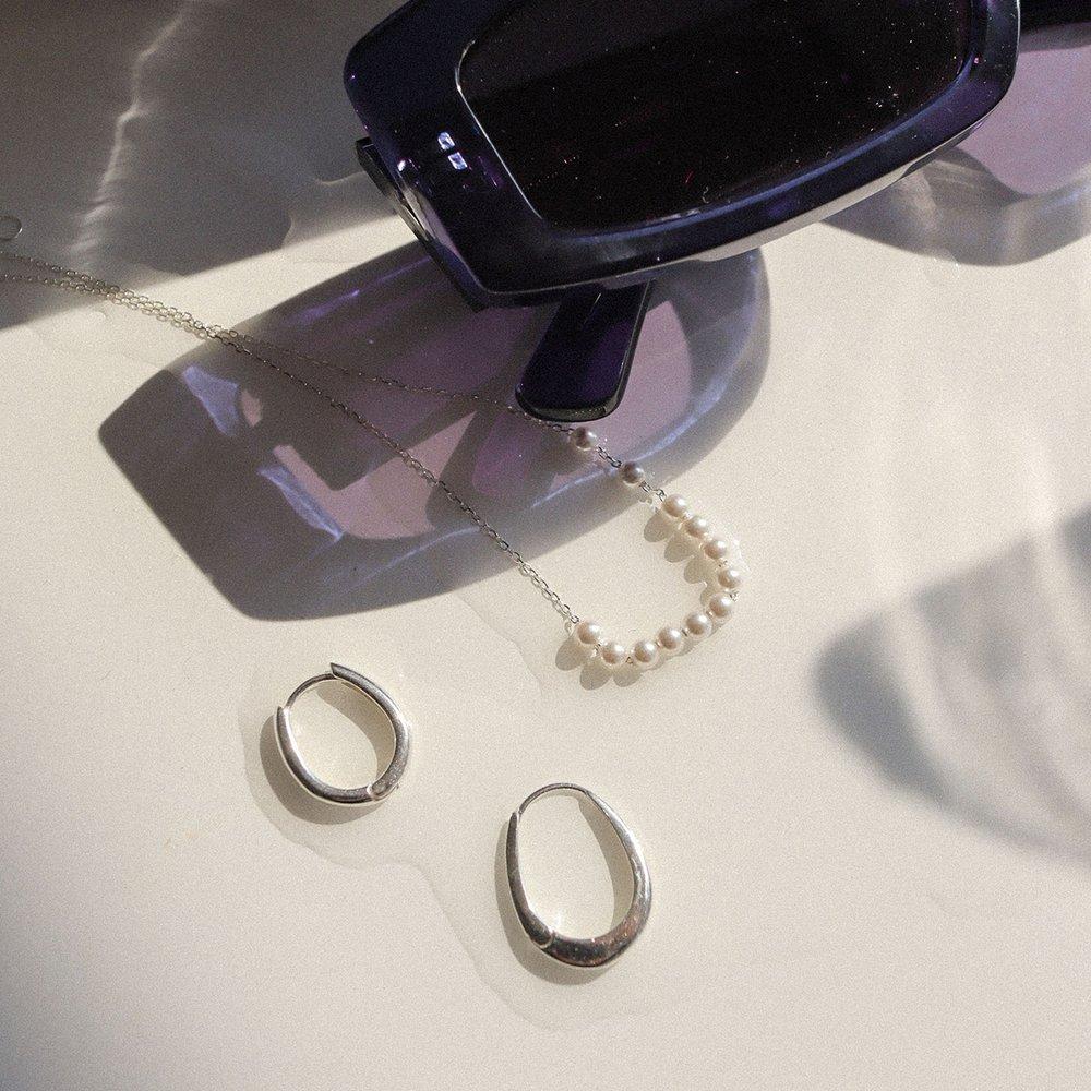 [ Modernlike ] 14K Gf Silver Pearl Ball Chain Necklace