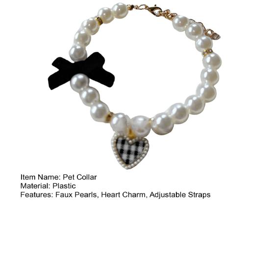 Ошейник для домашних животных, ошейник для собак с искусственным жемчугом и бантом в форме сердца, регулируемые ремни, ошейник для домашних животных с искусственным кристаллом, ювелирные изделия, аксессуары