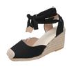 Fashion 2024 Summer New Large-size Wedge Sandals for Women Thick-soled Toe Wrap Heel Ring Strap Cloth Hemp Rope Sandals Women's Shoes