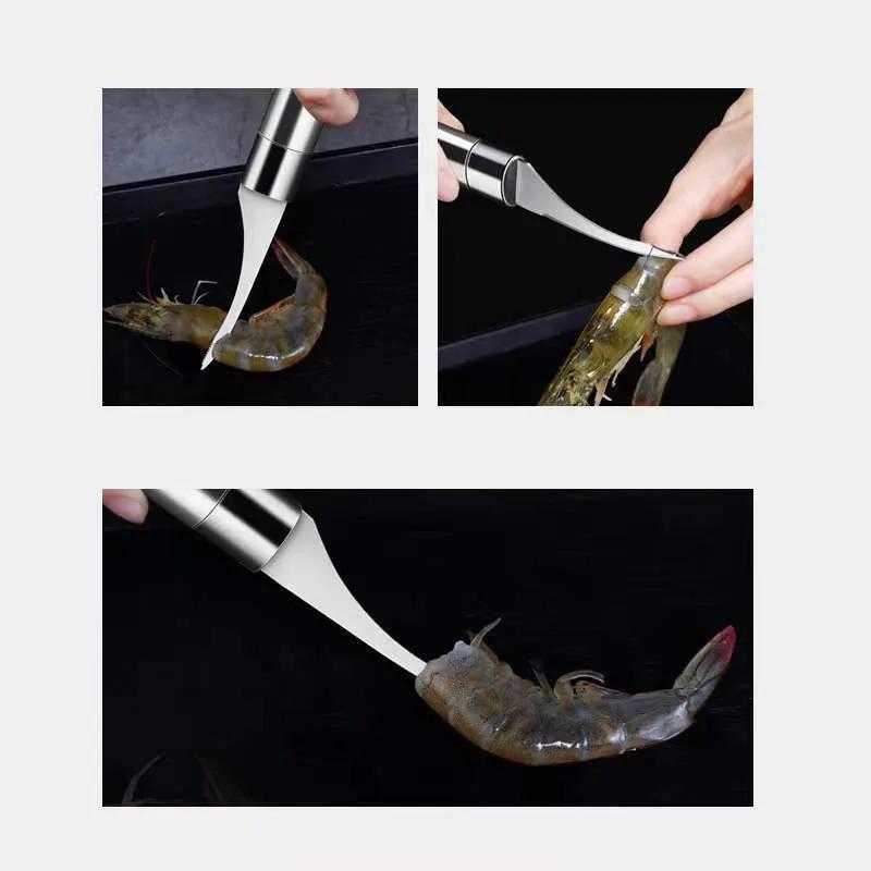 Нержавеющая сталь открывалка для креветок, устройство для удаления лески из креветок, овощечистка, чистка креветок, нарезка внутренностей, кухонные гаджеты, инструмент для морепродуктов