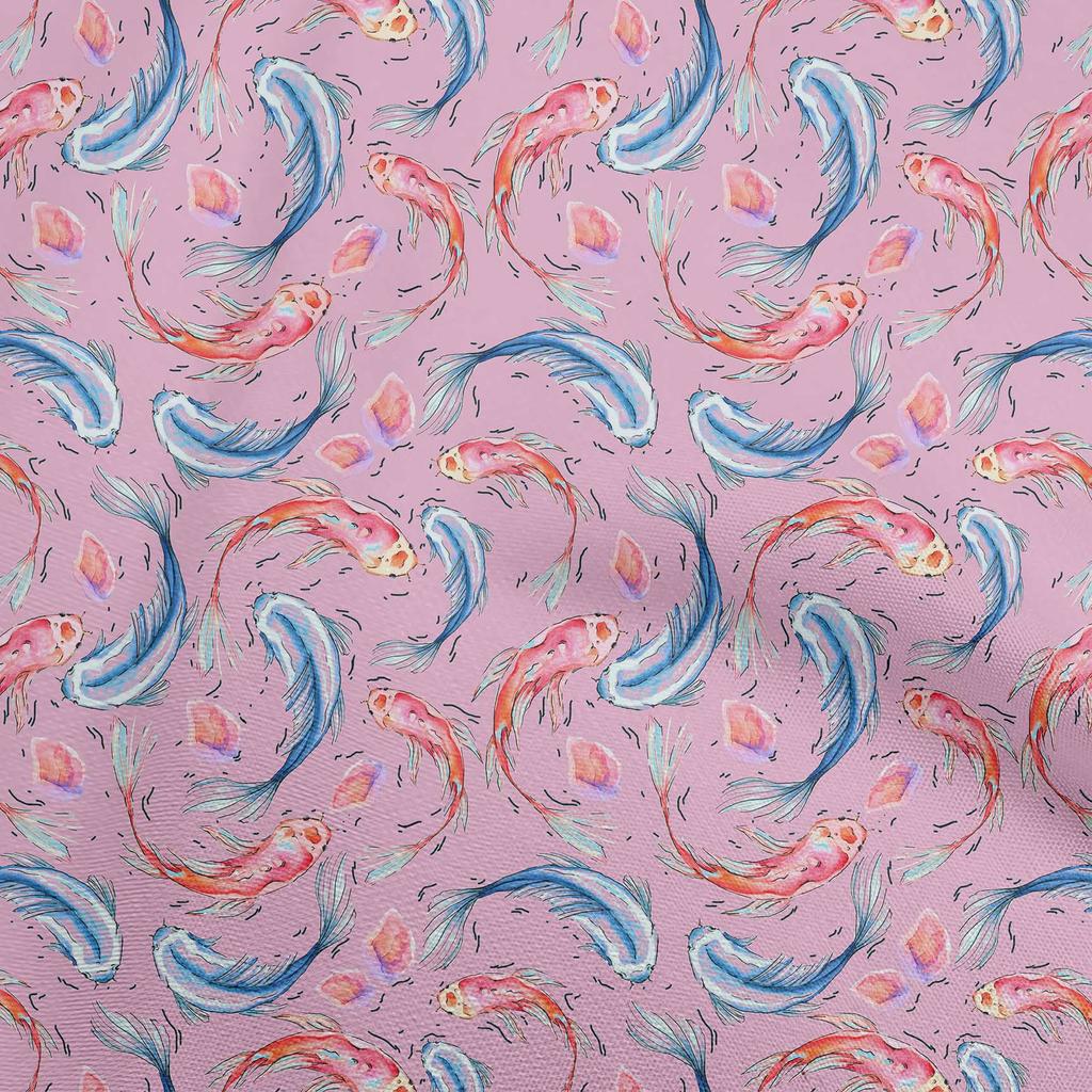 oneOone Cotton Flex Bluish Violet Fabric Asian Japanese Koi Fish Fabric for Sewing Printed Craft Fabric by The Yard 40 Inch