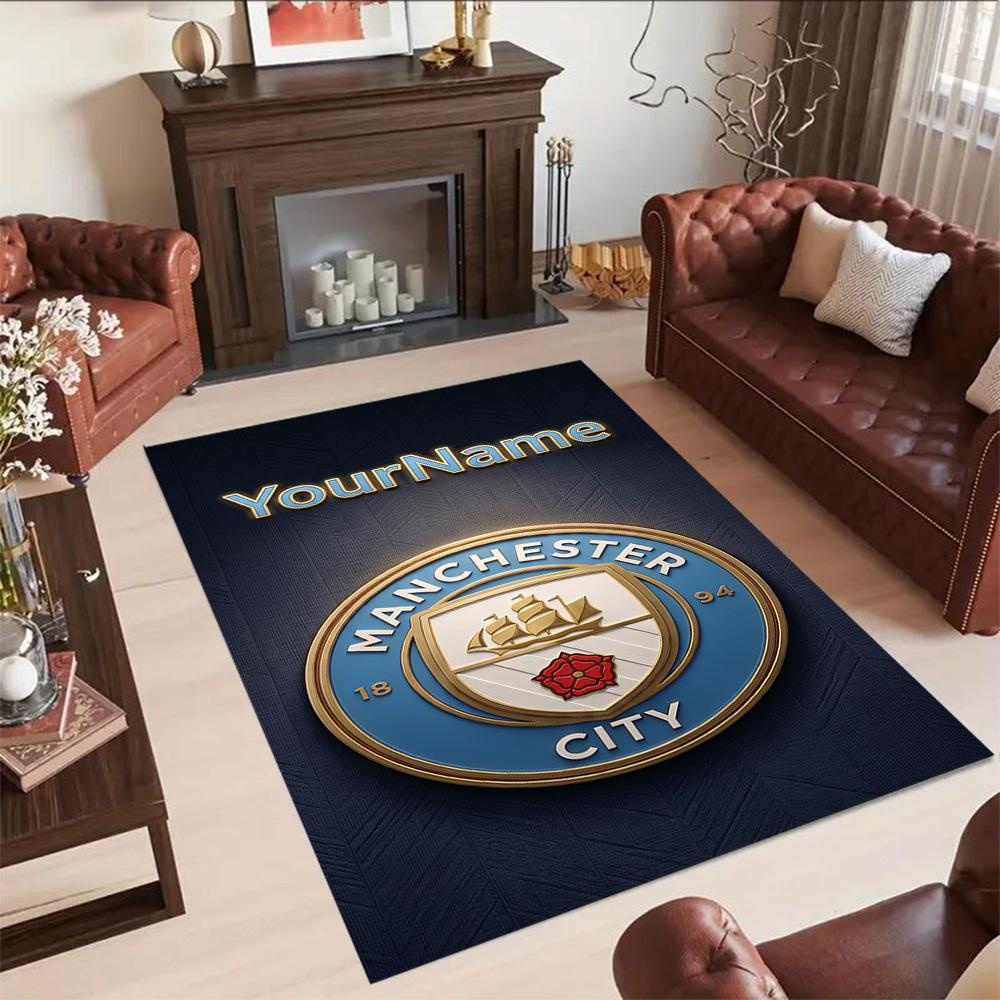 Manchester City Customizable Name Floor Mat Suitable for Kitchen Bedrooms Balcony Hallway Anti-slip Rug Anime Office Decor Gift for Festivals