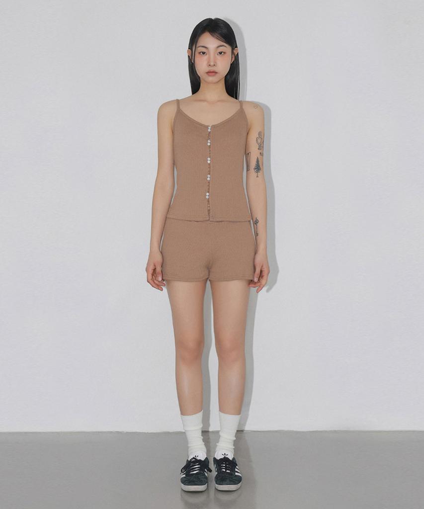 CHICKS Ribbed Micro Shorts Brown