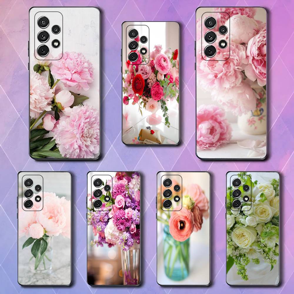 Элегантный Розовый Цветок Пион Для Samsung Galaxy S25 S24 S23 Ultra S22 S21 Plus S20 Черный Мягкий Силиконовый Защитный Чехол