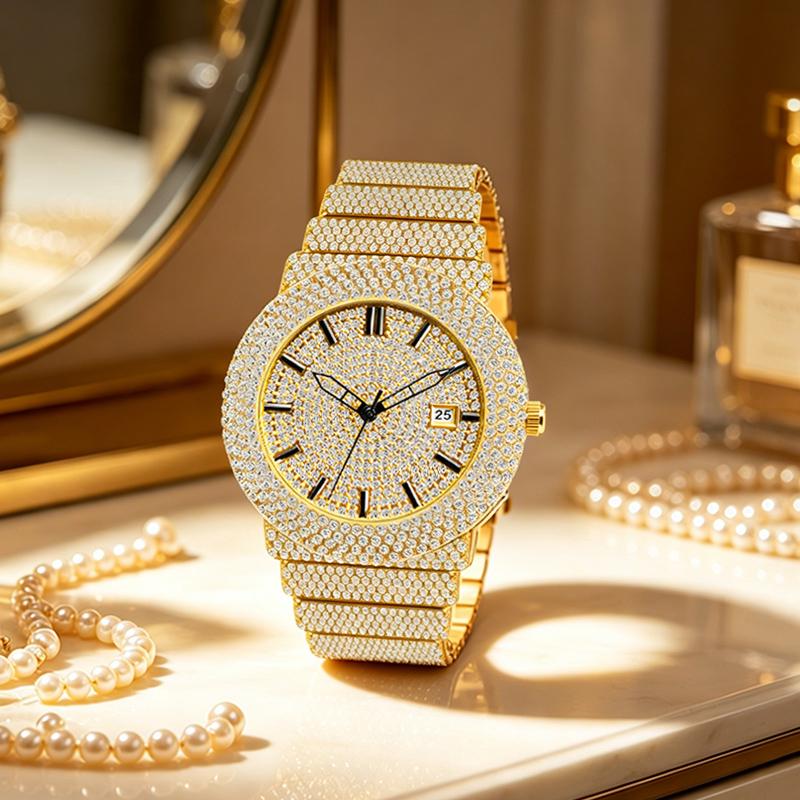 Bling Diamond Wrist Watches for Ladies Sparkling Full Crystal Quartz Watch Date Waterproof Fashion Dress Watch for Man