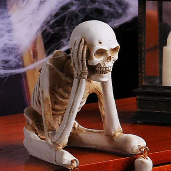 Skeleton Figurine Realistic Non-See Non-Speak Non-Hear Statues Spooky Skeleton Collectible Ornaments for Halloween Haunted House