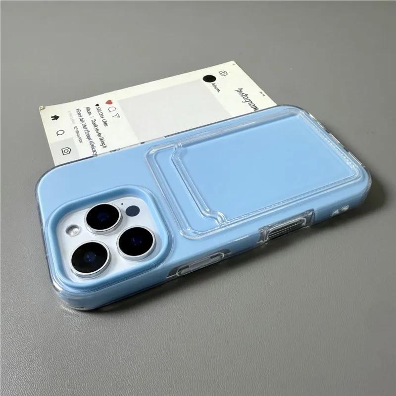 2-в-1 Держатель для карт Кошелек с отделениями Po Pocket Прозрачный Чехол Конфетного Цвета Для iPhone 16 15 14 13 12 11 16Pro Max Ударопрочный Чехол из TPU+PC
