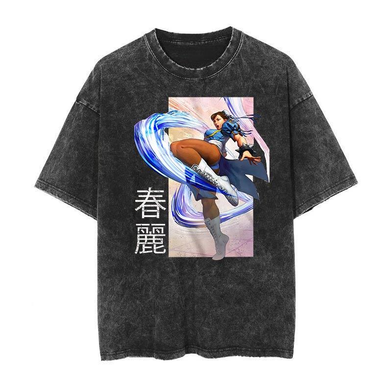 2026 Summer Street Fighter Japanese-style Vintage Washed Retro Batik Arcade Print Number Short-sleeved T-shirt