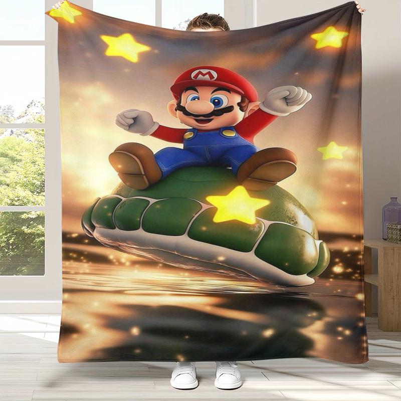Retro M-Mario Bros Game Cartoon Flannel Blanket,Ultra Soft Warm Plush Throw for Home Bedroom Bed Sofa Cover Camping Picnic gift