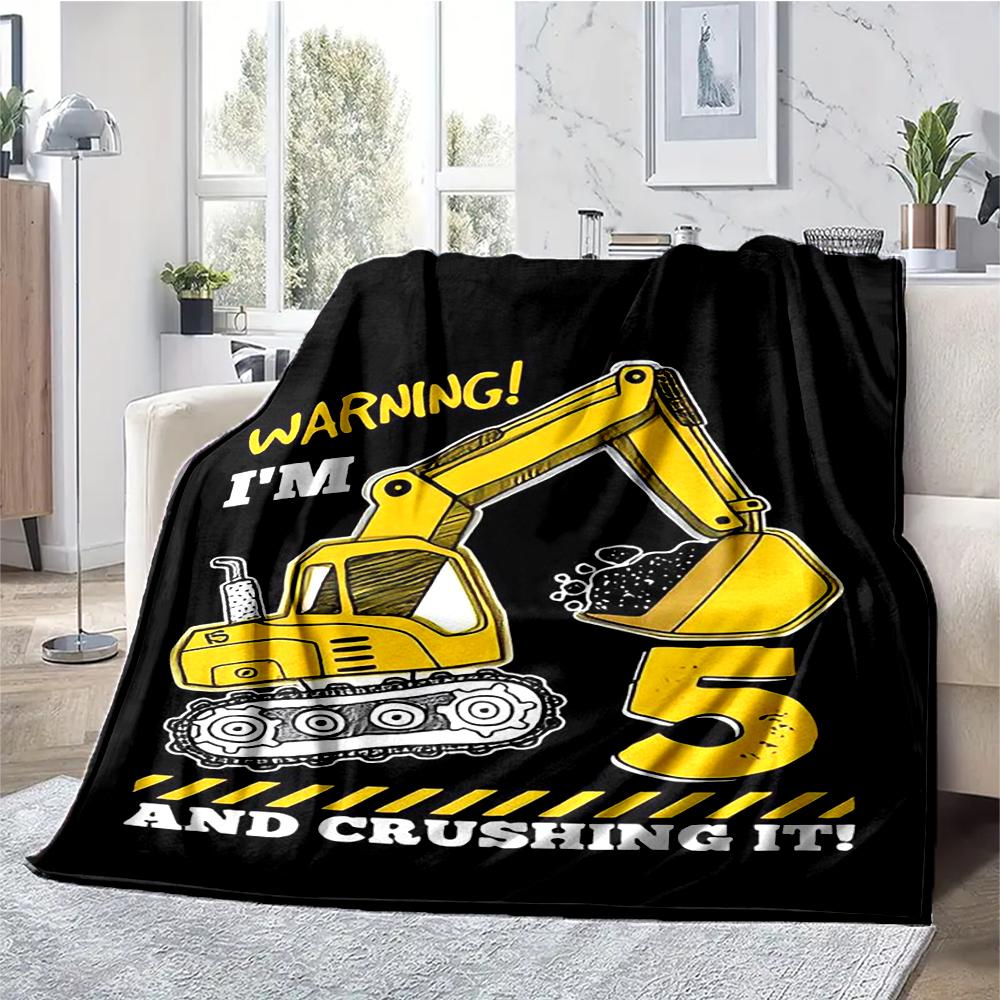 excavator Theme Printed Blanket - Perfect for Couch, Bed, Travel & Outdoor Use | Machine Washable, Cozy & Durable.