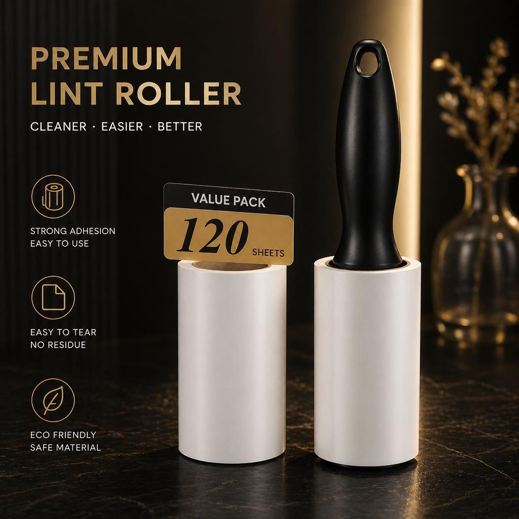 Lint Roller for Pet Hair Removal Extra Sticky Clothes Dog Cat Hair Remover Furniture Cleaning Tool 60 Sheets/Roll Refillable Set