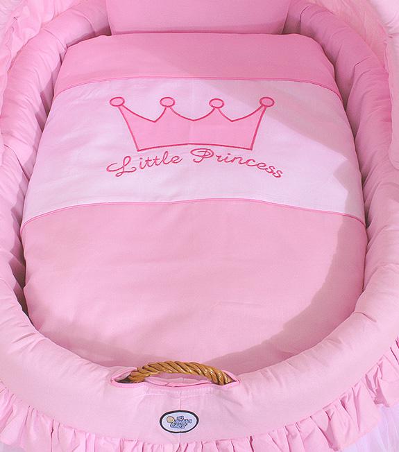 Wicker Moses Basket With Foldable Hood - Little Princess Pink