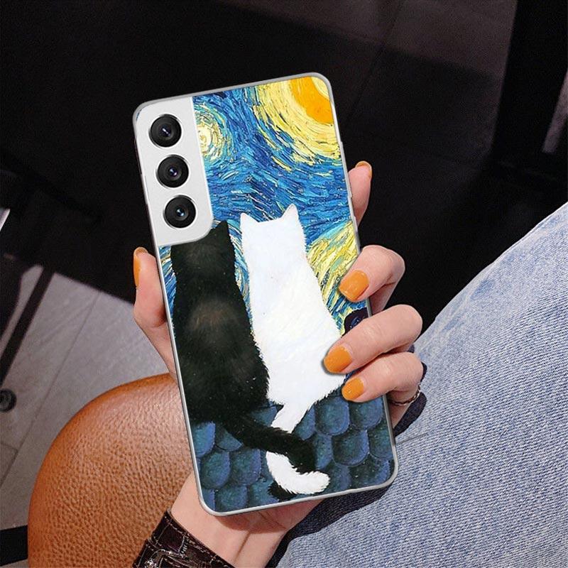 Черный Кот Мультяшный Милый Чехол Для Телефона Для Samsung Galaxy S24 S25 Edge S26 Ultra S23 S22 S21 Plus S20 FE + Чехол С Персонализированной Печатью G