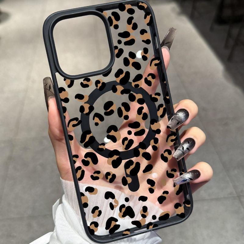 Магнитный модный чехол для телефона с принтом леопарда, подходит для iPhone 17 16 15 14 13 12 11 Pro/Max/Plus, противоударный и защищающий от падений