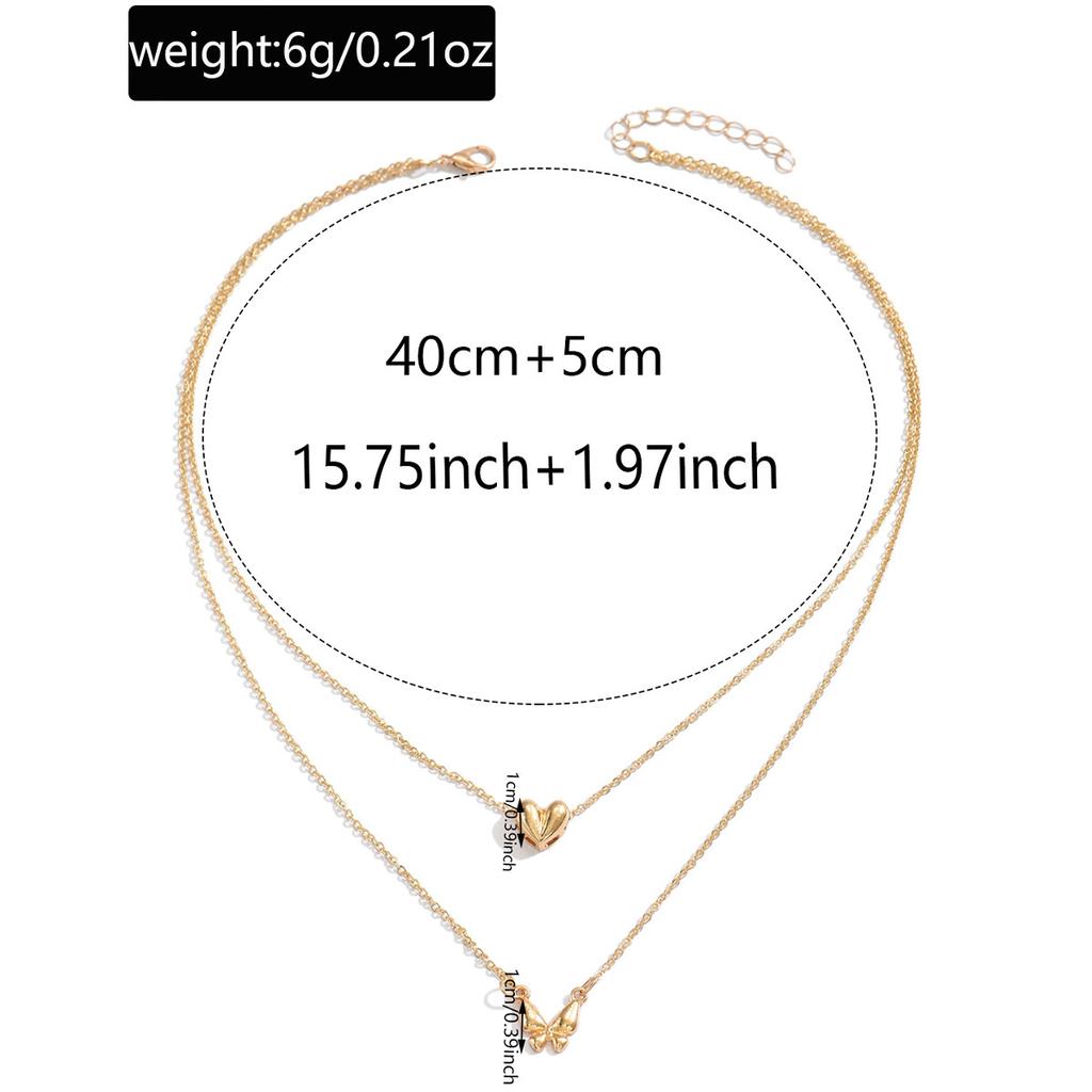 Metal butterfly love necklace, European and American simple niche high-end double-layer stacked collarbone chain accessories